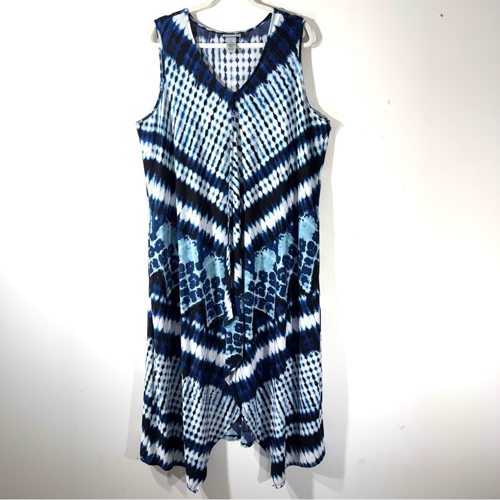Catherines Jersey Knit Maxi Dress Blue Pockets Drape Boho